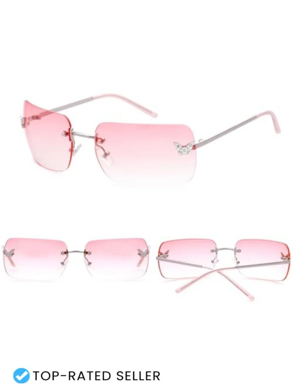 Rimless Rectangle Y2K Sunglasses Metal Plastic UV400 Frameless Tinted Lens